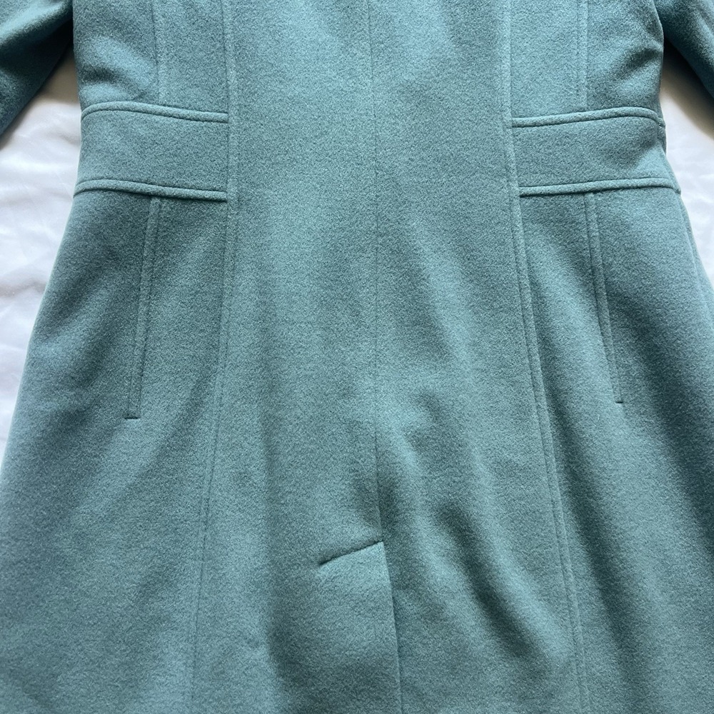 Anne Klein Seafoam Blue Full Length Cashmere Wool Blend Collar Coat Size 0 - Picture 12 of 16
